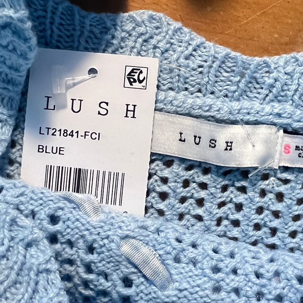 Lush Knit Tank Top Women Sz S Baby Blue Ribbon Bows Cottagecore Cropped - Picture 4 of 11